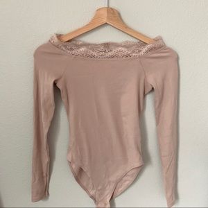 Topshop Tops Topshop Nude Lace Trim Off The Shoulder Bodysuit Poshmark